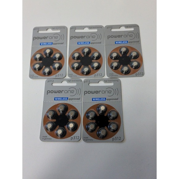 5 Pack Lot Hearing Aid Batteries Genuine Power One PR41 p312 1.4V 07/2024 - Picture 1 of 3